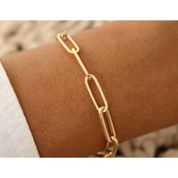 "Mykonos" 18K Gold Paperclip Bracelet P:5 - Picture 2 of 3